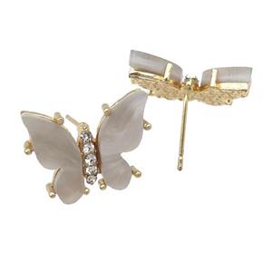 gray Resin Butterfly Stud Earrings, gold plated, approx 11-15mm [FN23323]