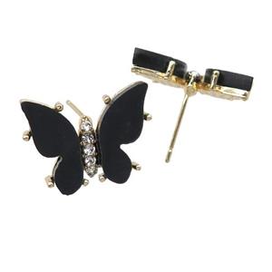 black Resin Butterfly Stud Earrings, gold plated, approx 11-15mm [FN23325]