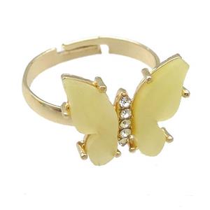 yellow Resin Butterfly Rings, adjustable, gold plated, approx 14-18mm [FN23328]