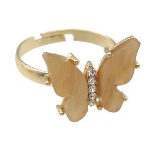 brown Resin Butterfly Rings, adjustable, gold plated, approx 14-18mm [FN23329]