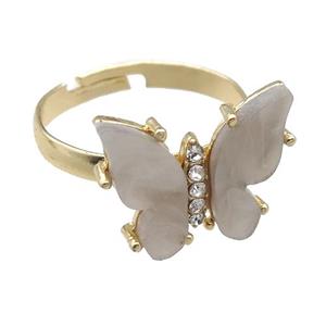 gray Resin Butterfly Rings, adjustable, gold plated, approx 14-18mm [FN23336]
