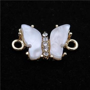 white pearlized Resin Butterfly Connector, gold plated, approx 11-15mm [FN23350]