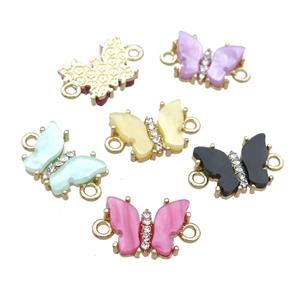 Resin Butterfly Connector pave zircon, gold plated, mixed color, approx 11-15mm [FN23352]