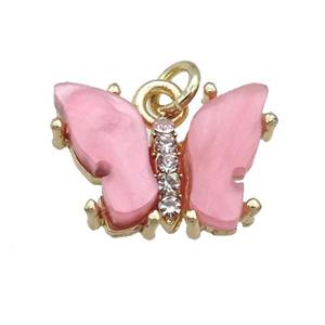 pink Resin Butterfly Pendant, gold plated, approx 11-15mm [FN23356]