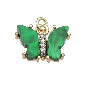 green Resin Butterfly Pendant, gold plated, approx 11-15mm [FN23360]
