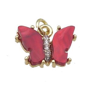 red Resin Butterfly Pendant, gold plated, approx 11-15mm [FN23361]