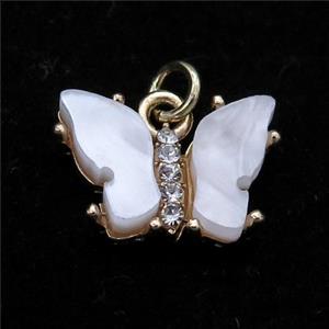 white pearlized Resin Butterfly Pendant, gold plated, approx 11-15mm [FN23363]