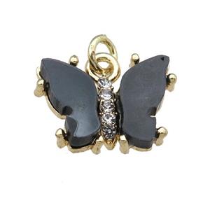 black Resin Butterfly Pendant, gold plated, approx 11-15mm [FN23364]