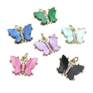 Resin Butterfly Pendant pave zircon, gold plated, mixed, approx 11-15mm [FN23365]