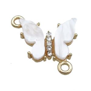 white pearlized Resin Butterfly Connector, gold plated, approx 15-18mm [FN23377]
