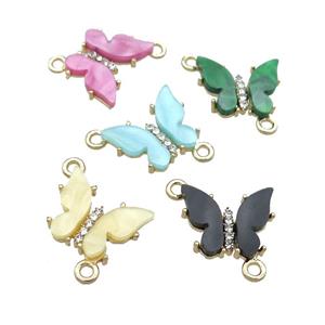 Resin Butterfly Connector pave zircon, gold plated, mixed, approx 15-18mm [FN23379]