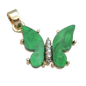 green Resin Butterfly Pendant, gold plated, approx 15-18mm [FN23388]