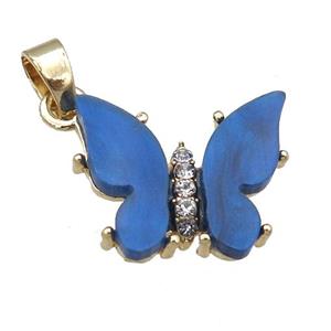 blue Resin Butterfly Pendant, gold plated, approx 15-18mm [FN23389]