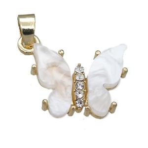 white pearlized Resin Butterfly Pendant, gold plated, approx 15-18mm [FN23391]