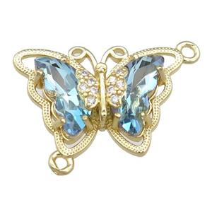 lt.blue Crystal Glass Butterfly Connector, gold plated, approx 15-22mm [FN23428]