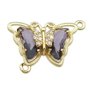 purple Crystal Glass Butterfly Connector, gold plated, approx 15-22mm [FN23432]
