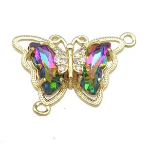 rainbow Crystal Glass Butterfly Connector, gold plated, approx 15-22mm [FN23433]