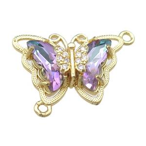 lavender Crystal Glass Butterfly Connector, gold plated, approx 15-22mm [FN23434]