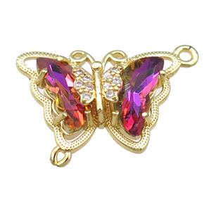 mauve Crystal Glass Butterfly Connector, gold plated, approx 15-22mm [FN23435]