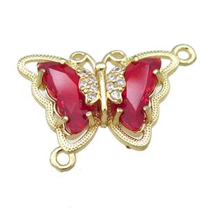 red Crystal Glass Butterfly Connector, gold plated, approx 15-22mm [FN23437]