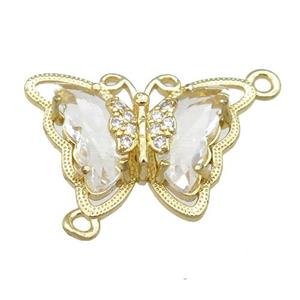 clear Crystal Glass Butterfly Connector, gold plated, approx 15-22mm [FN23439]