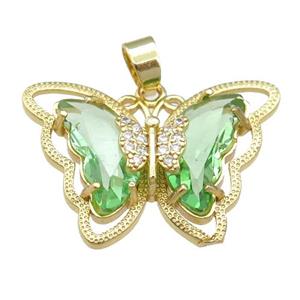 lt.green Crystal Glass Butterfly Pendant, gold plated, approx 21-28mm [FN23443]