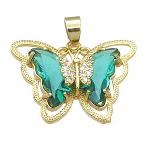 green Crystal Glass Butterfly Pendant, gold plated, approx 21-28mm [FN23444]
