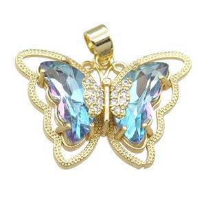lt.blue Crystal Glass Butterfly Pendant, gold plated, approx 21-28mm [FN23446]