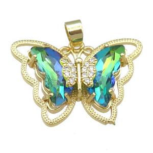 green Crystal Glass Butterfly Pendant, gold plated, approx 21-28mm [FN23456]