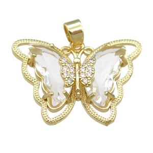 clear Crystal Glass Butterfly Pendant, gold plated, approx 21-28mm [FN23460]