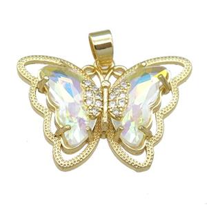 clear AB-color Crystal Glass Butterfly Pendant, gold plated, approx 21-28mm [FN23461]