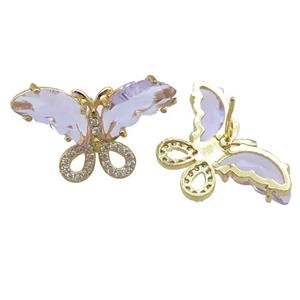 lavender Crystal Glass Butterfly Stud Earring, gold plated, approx 15-23mm [FN23468]