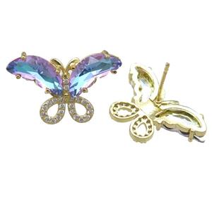 bluepurple Crystal Glass Butterfly Stud Earring, gold plated, approx 15-23mm [FN23473]