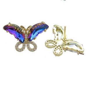 bluepurple Crystal Glass Butterfly Stud Earring, gold plated, approx 15-23mm [FN23477]