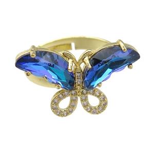 dp.blue Crystal Glass Butterfly Rings, adjustable, gold plated, approx 15-23mm, 18mm dia [FN23486]