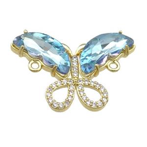 lt.blue Crystal Glass Butterfly Connector, gold plated, approx 18-30mm [FN23506]