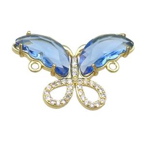 blue Crystal Glass Butterfly Connector, gold plated, approx 18-30mm [FN23507]