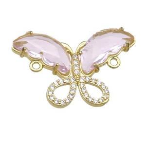 lt.pink Crystal Glass Butterfly Connector, gold plated, approx 18-30mm [FN23509]