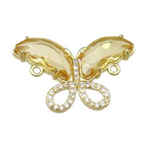 golden Crystal Glass Butterfly Connector, gold plated, approx 18-30mm [FN23514]