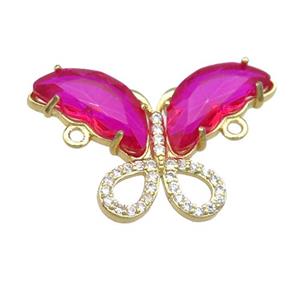 hotpink Crystal Glass Butterfly Connector, gold plated, approx 18-30mm [FN23515]