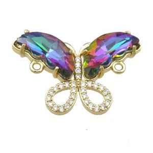 multicolor Crystal Glass Butterfly Connector, gold plated, approx 18-30mm [FN23516]