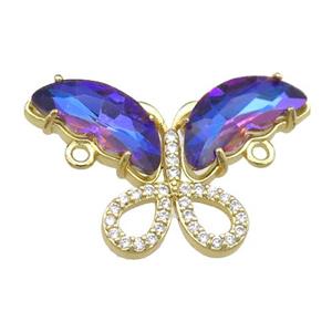 multicolor Crystal Glass Butterfly Connector, gold plated, approx 18-30mm [FN23517]