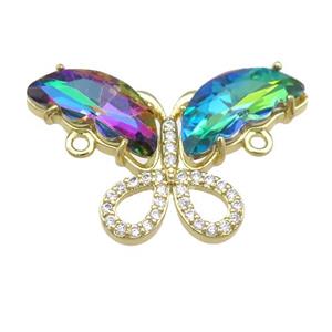 multicolor Crystal Glass Butterfly Connector, gold plated, approx 18-30mm [FN23518]