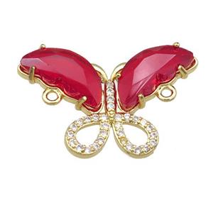 red Crystal Glass Butterfly Connector, gold plated, approx 18-30mm [FN23519]