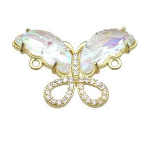clear AB-color Crystal Glass Butterfly Connector, gold plated, approx 18-30mm [FN23522]