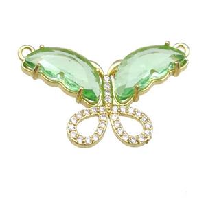 lt.green Crystal Glass Butterfly Pendant with 2loops, gold plated, approx 20-30mm [FN23525]
