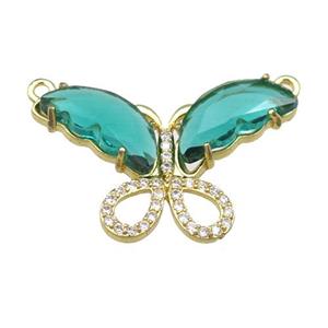 green Crystal Glass Butterfly Pendant with 2loops, gold plated, approx 20-30mm [FN23526]