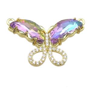 multicolor Crystal Glass Butterfly Pendant with 2loops, gold plated, approx 20-30mm [FN23537]