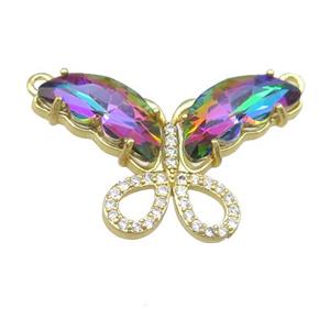rainbow Crystal Glass Butterfly Pendant with 2loops, gold plated, approx 20-30mm [FN23538]