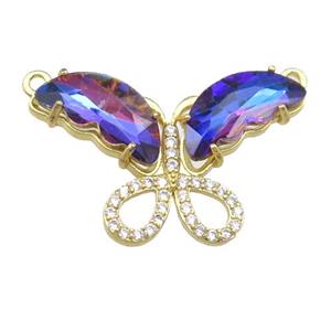 multicolor Crystal Glass Butterfly Pendant with 2loops, gold plated, approx 20-30mm [FN23539]